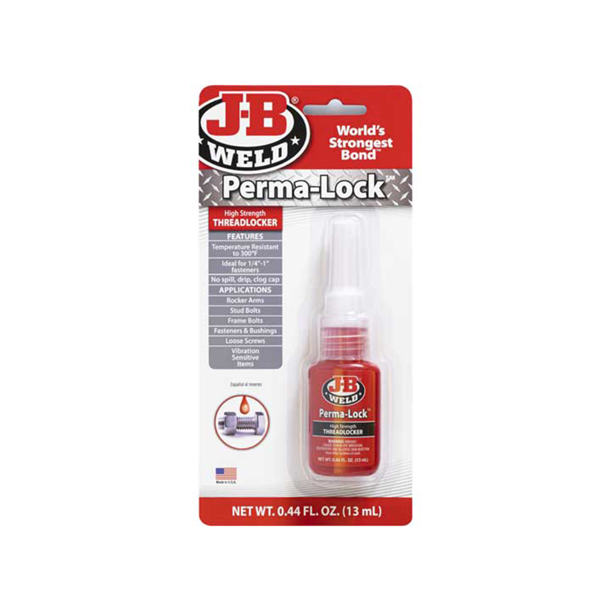 JB Weld Perma-Lock High Strength Threadlocker — 13ml, Heavy-Duty Fastening, Red, Carded Bottle, Model# JBW27113